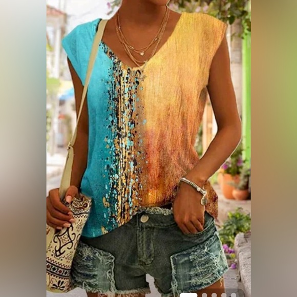 Ombre Tank Top Color Block Casual Regular Fit - Picture 1 of 5